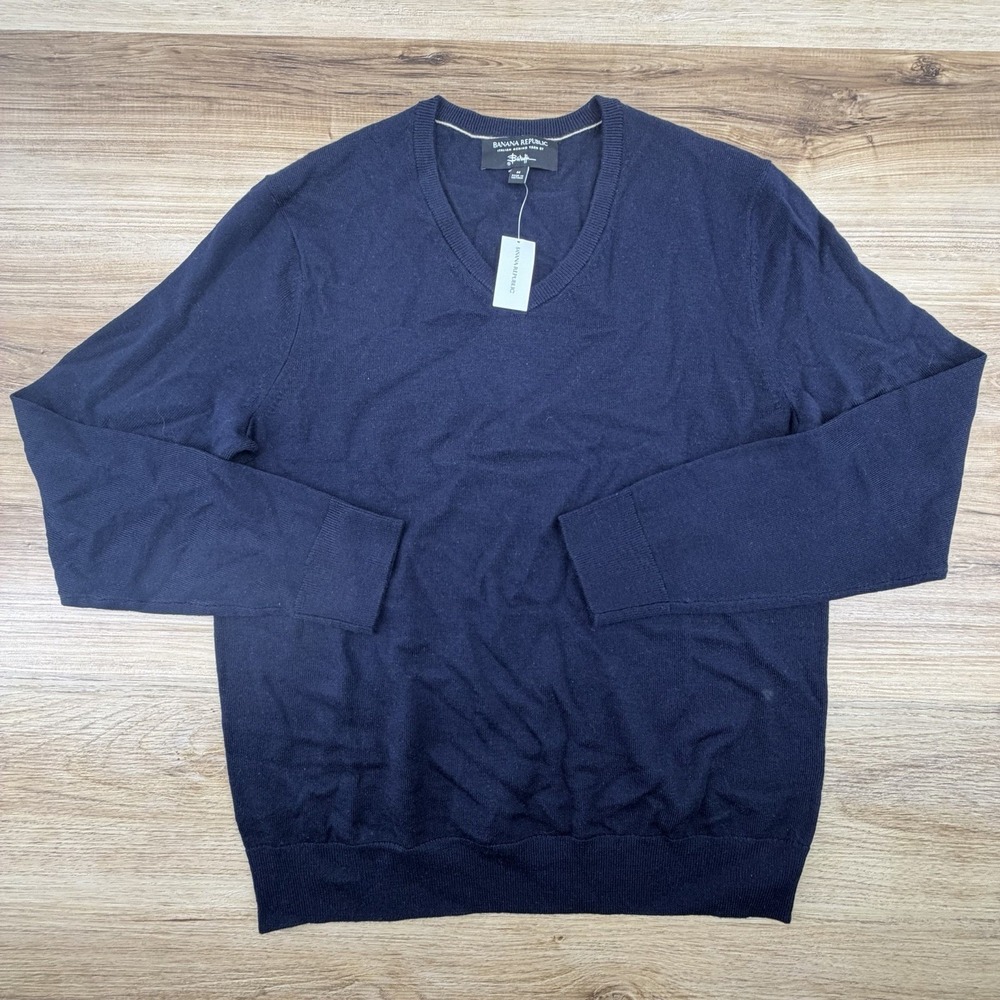 Banana Republic Merino Wool Sweater Mens Medium Navy NWT Italian Baruffa